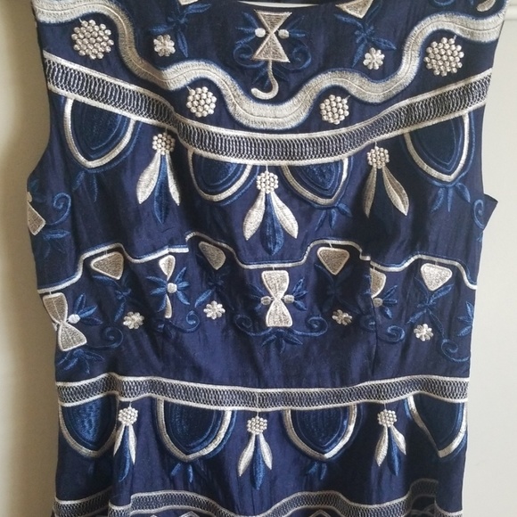 NWT Yujia Dark Blue Embroidered Dress - Picture 7 of 8